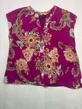 INC International Concepts Floral Twist Front Blouse PL Purple